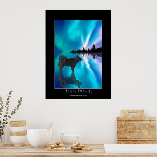 Husky & Yukon Wilderness Aurora Fantasy Art Poster (Küche)