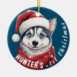 Huskys erste Weihnachten Keramik Ornament