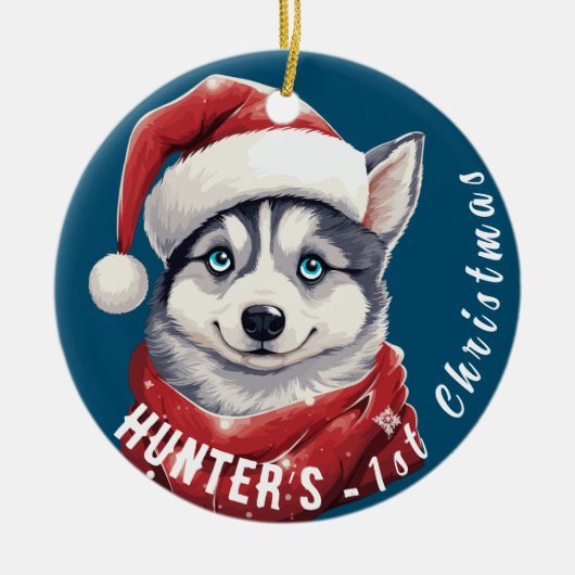 Huskys erste Weihnachten Keramik Ornament (Vorne)