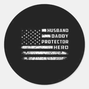 Husnd Daddy Protector Hero American Flag Fathers D Runder Aufkleber