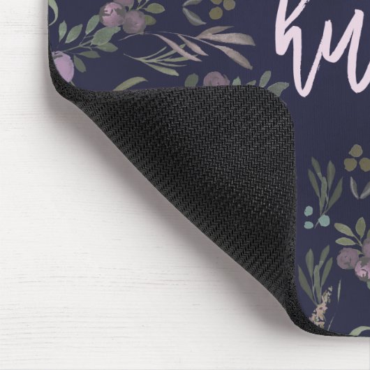 Hustel | Navy Blau mit modernen, rauchigen Florals Mousepad (Ecke)