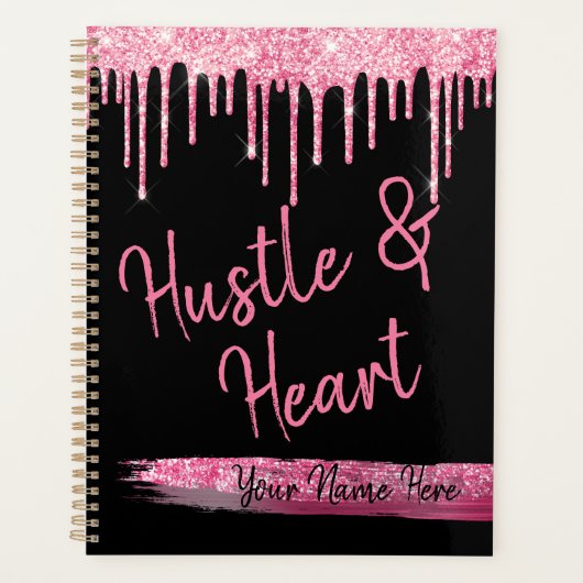 Hustel und Heart Black and Pink Glitzer Girl Boss Planer (Vorderseite)