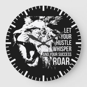 Hustle and Success - Work Hard - Lion Motivierend Große Wanduhr