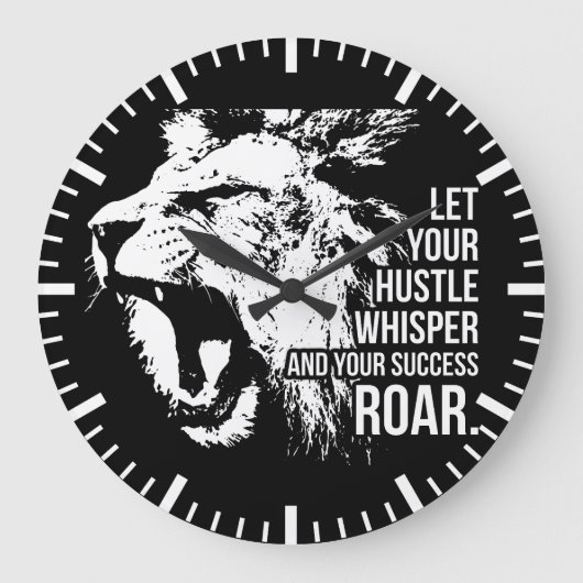 Hustle and Success - Work Hard - Lion Motivierend Große Wanduhr (Vorderseite)