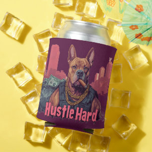 Hustle Hard - Pitbull-Hund mit Geld und Zigarre Dosenkühler