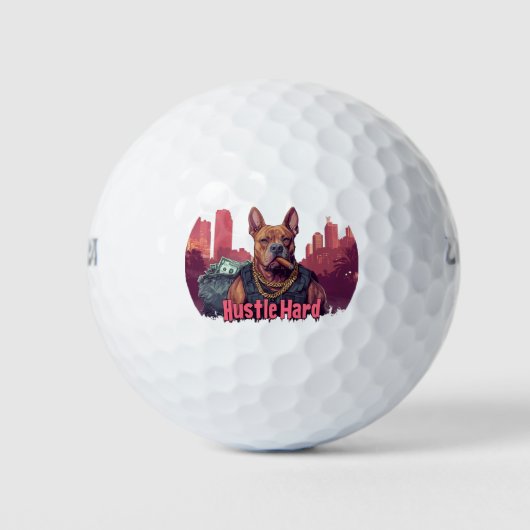Hustle Hard - Pitbulle Hund mit Geld und Zigar Golfball (Vorderseite)