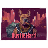 Hustle Hard - Pitbulle Hund mit Geld und Zigar Große Geschenktüte (Rückseite)