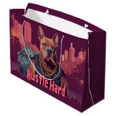 Hustle Hard - Pitbulle Hund mit Geld und Zigar Große Geschenktüte (Rückseite Schrägansicht)