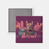 Hustle Hard - Pitbulle Hund mit Geld und Zigar Magnet (Vorderseite/Rückseite)