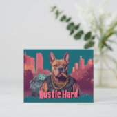 Hustle Hard - Pitbulle Hund mit Geld und Zigar Postkarte (Stehend Vorderseite)