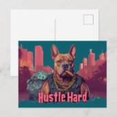 Hustle Hard - Pitbulle Hund mit Geld und Zigar Postkarte (Vorne/Hinten)