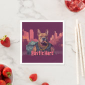 Hustle Hard - Pitbulle Hund mit Geld und Zigar Serviette (Beispiel)