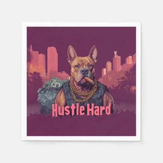 Hustle Hard - Pitbulle Hund mit Geld und Zigar Serviette (Vorderseite)