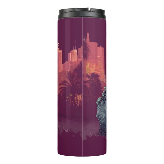 Hustle Hard - Pitbulle Hund mit Geld und Zigar Thermosbecher (Rückseite)