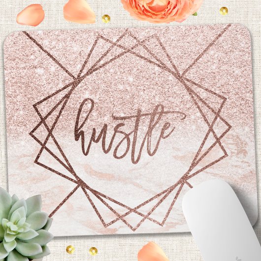 Hustle Rose Gold Marmor Rosa Rosa Imitate Glitzer Mousepad