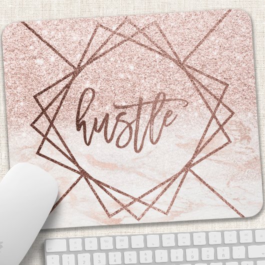 Hustle Rose Gold Marmor Rosa Rosa Imitate Glitzer Mousepad