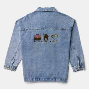 Hustle, Zuhause, Herz: Motivierend Hoodie Design Jeansjacke