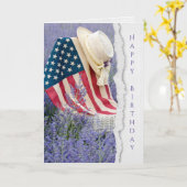 Hut auf Stuhl unter amerikanischer Flagge Karte (Gelbe Blume)