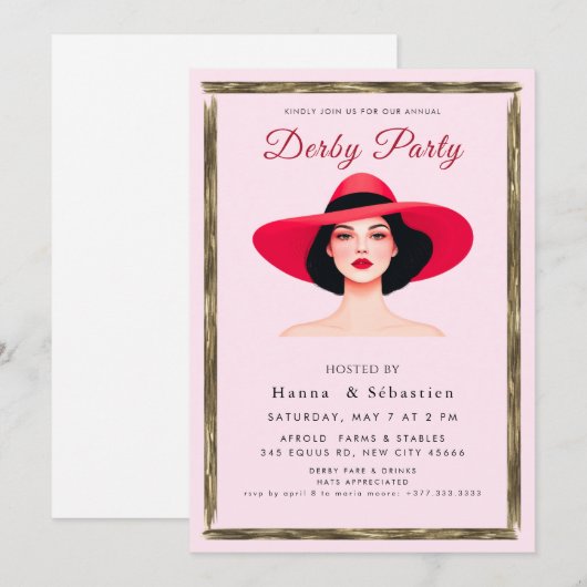 Hut Derby Party Einladung (Vorne/Hinten)