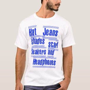 HUT-JEANS-SCHATTEN-SCHAL-TURNSCHUHE UND KOPFHÖRER T-Shirt