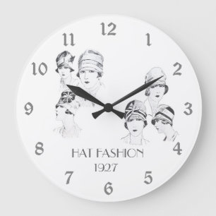 Hut Mode Vintage illustrierte Hüte Roaring Twentie Große Wanduhr