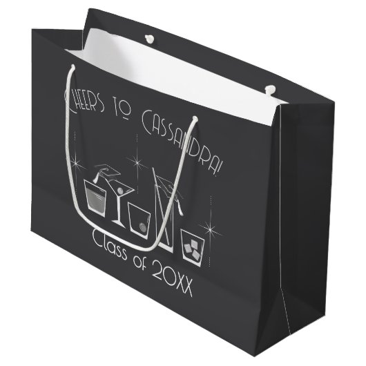 Hut und Cocktail-Abschlussfeier Grau Große Geschenktüte (Vorderseite Schrägansicht)