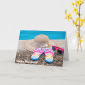 Hut und Flip Flops nach Pool-Pensionierung Karte (Gelbe Blume)