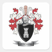 Hutchins-Familienwappen-Wappen Quadratischer Aufkleber (Vorderseite)