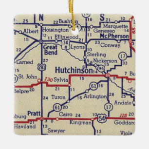 Hutchinson KS Vintag Map Keramikornament