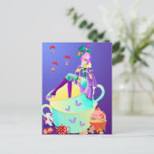 Hutdame in Teetasse Postkarte (Stehend Vorderseite)