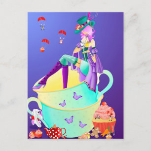 Hutdame in Teetasse Postkarte