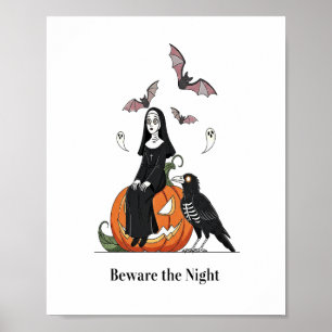 Hüte dich vor der gruseligen Nonne in der Nacht Poster