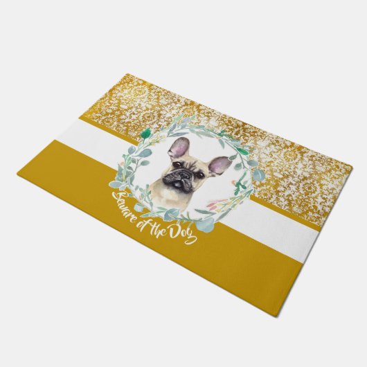 Hüten Sie sich vor dem Hundelhunddamast Fußmatte (Schrägansicht)