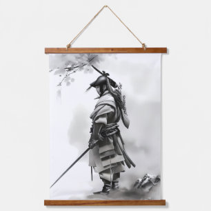 Hüter der Ehre: Der Stoic Samurai Wandteppich Mit Holzrahmen