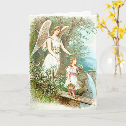Hüterin Engel und Mädchen Karte (Gelbe Blume)