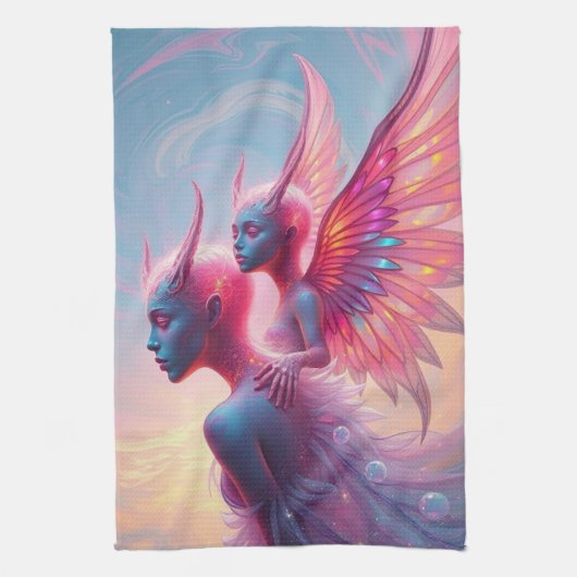 Hüterinnen des Himmels – Elara & Vireya Geschirrtuch (Vertikal)