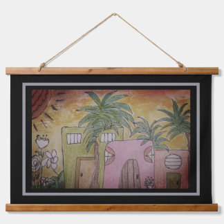 Huts & Palm Trees Wandteppich Mit Holzrahmen