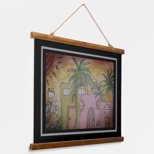 Huts & Palm Trees Wandteppich Mit Holzrahmen (Gewinkelt)