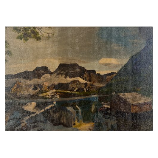 Hütte am Bergsee, von Gary Poling Schneidebrett (Vorderseite)