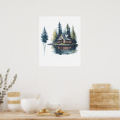 Hütte am Lake Watercolor Poster (Küche)