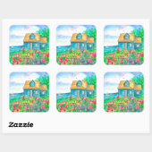 Hütte am Meer Segeln Wasserfarbe Quadratischer Aufkleber (Blatt)