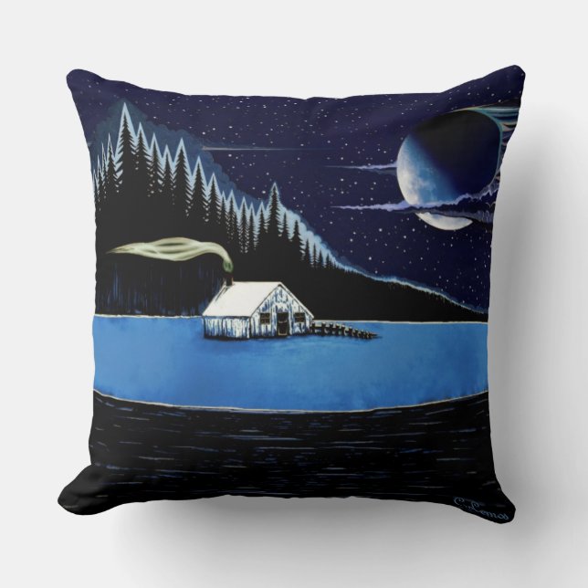 "Hütte am See" Kissen Design Throw. (Vorderseite)