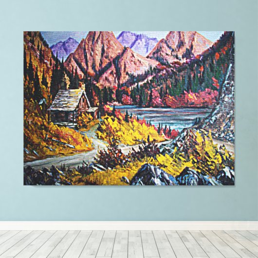 Hütte Am See Kunsthandwerk Grosses Leinwanddruck (Insitu (Holzboden))