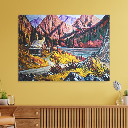 Hütte Am See Kunsthandwerk Grosses Leinwanddruck (Insitu (Wohnzimmer))