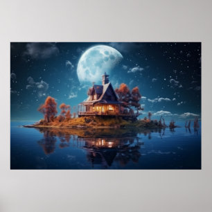 Hütte am See Landschaft Poster