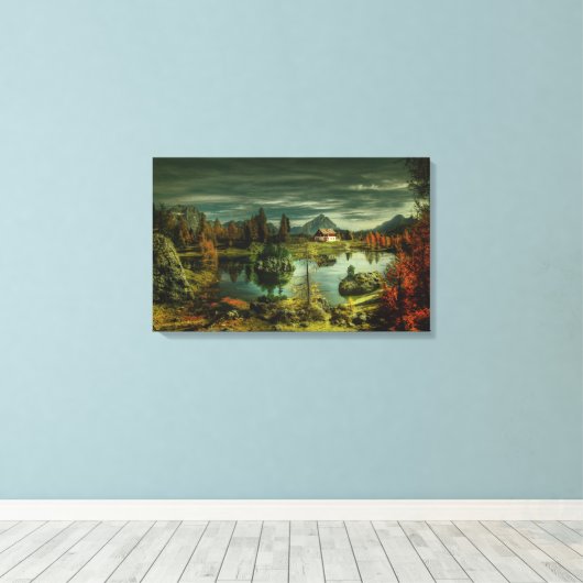 Hütte am See Leinwanddruck (Insitu (Holzboden))