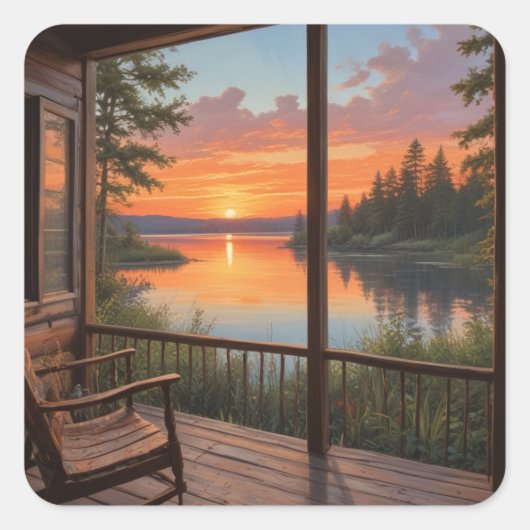 Hütte am See Quadratischer Aufkleber (Vorderseite)