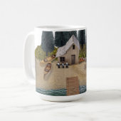 Hütte am Strand mit Anlegestelle Kaffeetasse (Vorderseite Links)