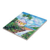 Hütte am Strand Wasserfall Keramik Tile Fliese (Seite)