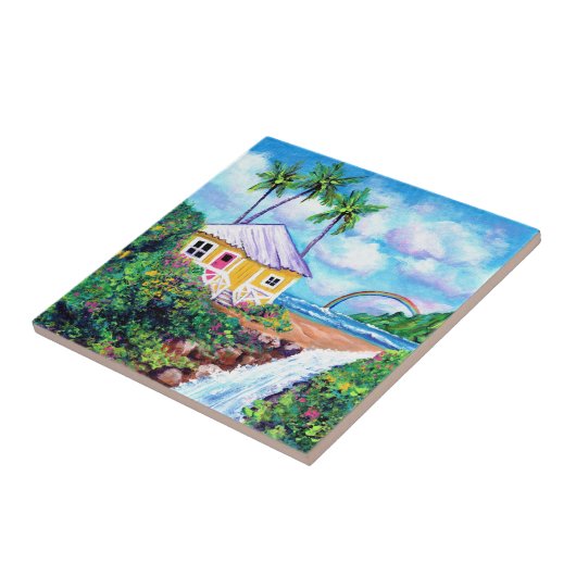 Hütte am Strand Wasserfall Keramik Tile Fliese (Seite)